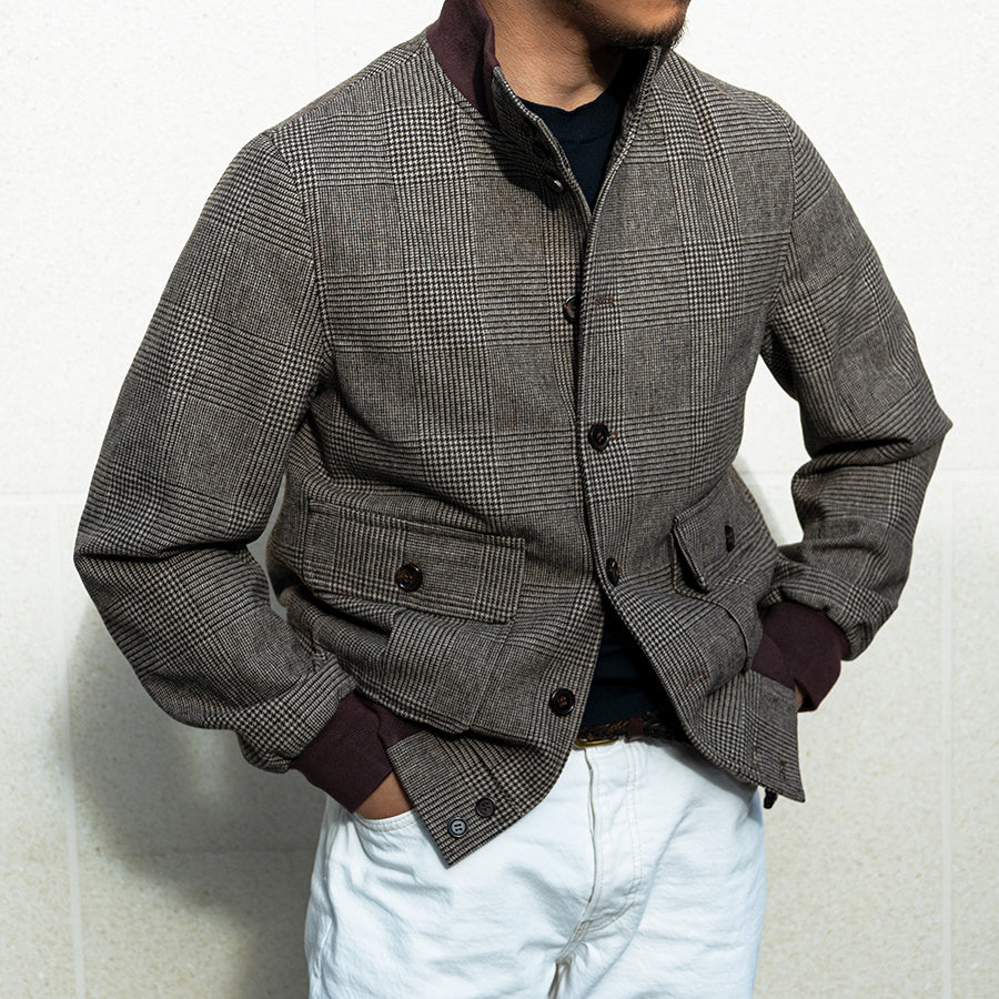 Pilot Jacket Tweed Short Slim Stand Collar Woolen Coat