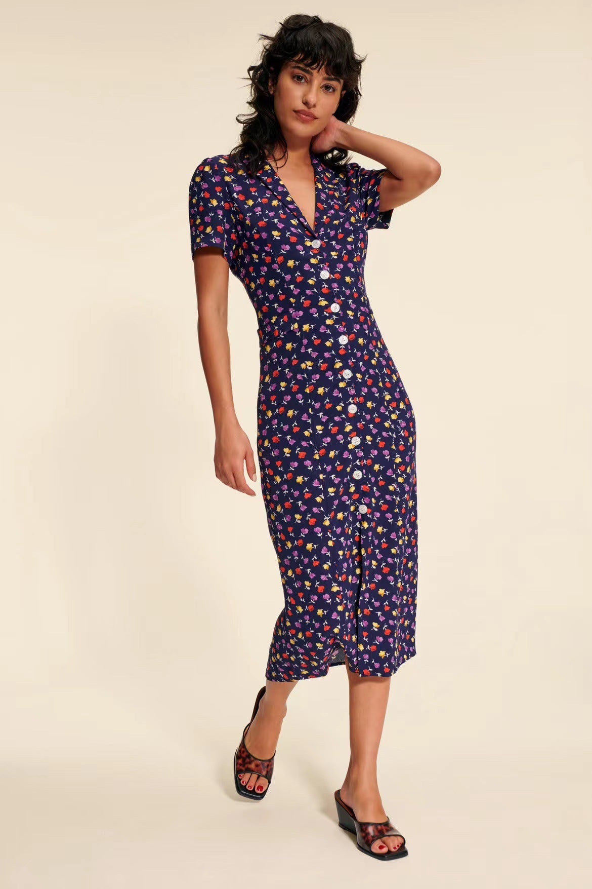 Pastoral Floral Front Tea Break Long Dress